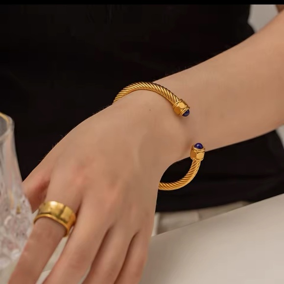 Adelaide Lazurite  18K Gold Stainless Steel Cuff Bracelet - Picture 2 of 8